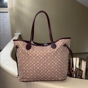 Louis Vuitton Pink & Brown mini Lin neverfull MM Monogram SEPHIA Tote IDYLLE